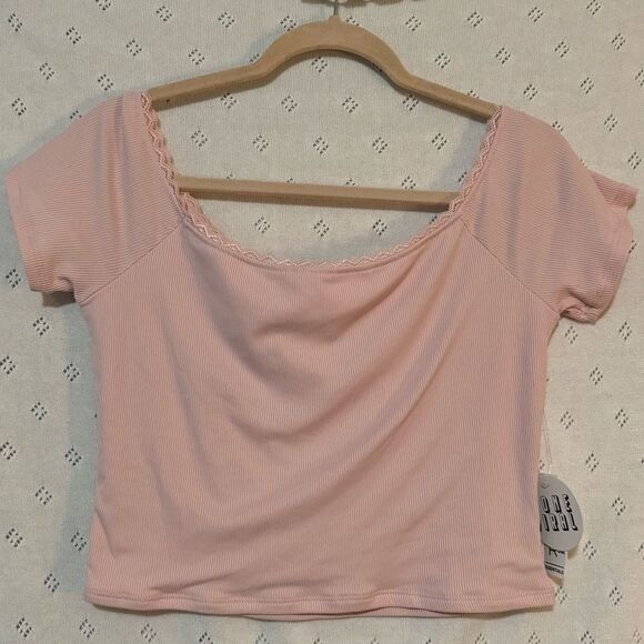 Faded Rose Essentials Ribbed Lace Baby Tee - Picture 1 of 5
